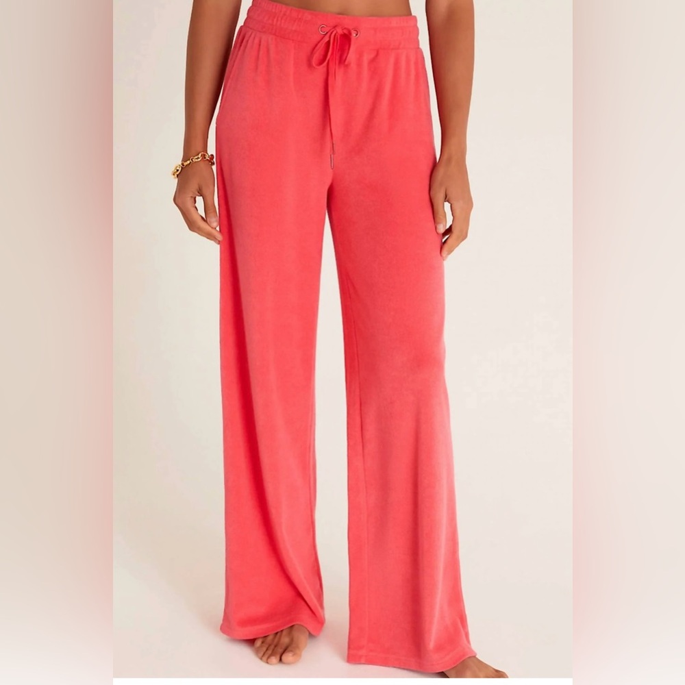 Z Supply Cali Loop Vibrant Coral Wide-Leg Terry Pants NWT